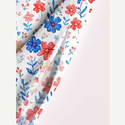 Patriotic 4th of July Flowers Print Wide Straps Maxi Dress With Pockets