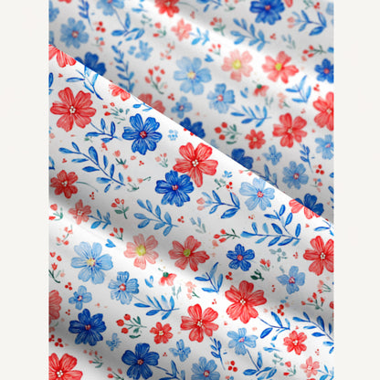 Patriotic 4th of July Flowers Print Wide Straps Maxi Dress With Pockets