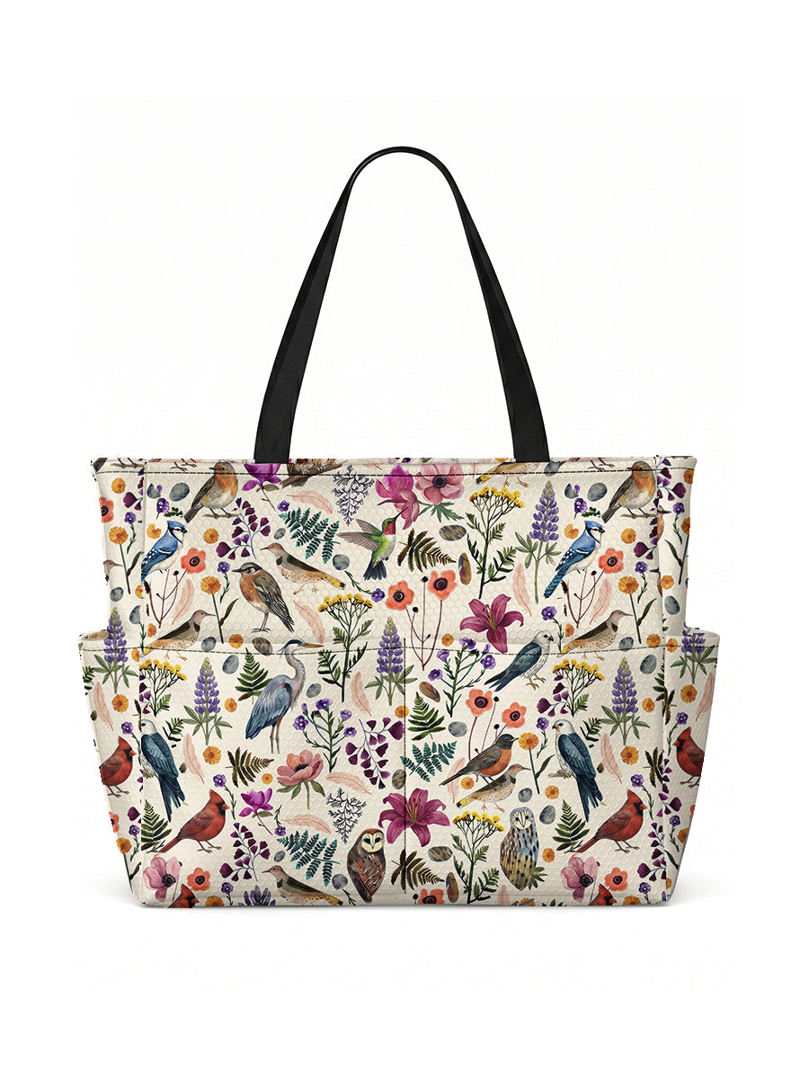 Whimsical Woodland Birds Wildflowers Print Tote Bag