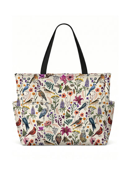 Whimsical Woodland Birds Wildflowers Print Tote Bag