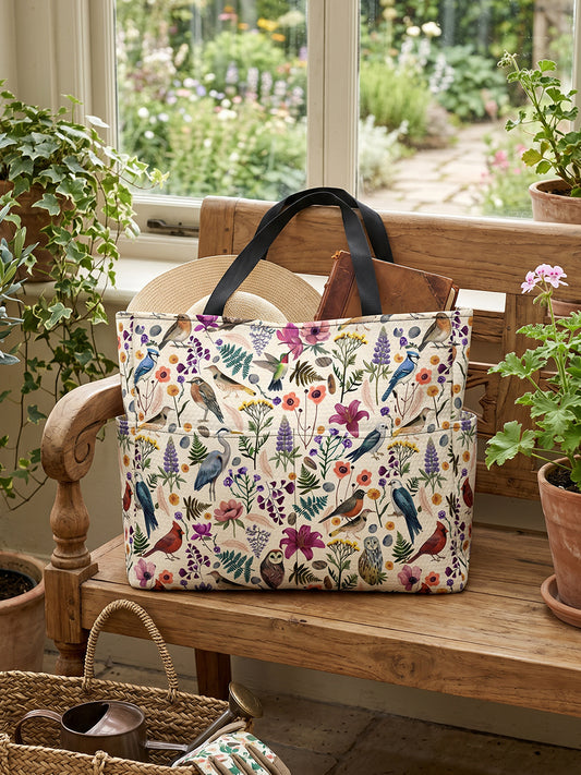 Whimsical Woodland Birds Wildflowers Print Tote Bag