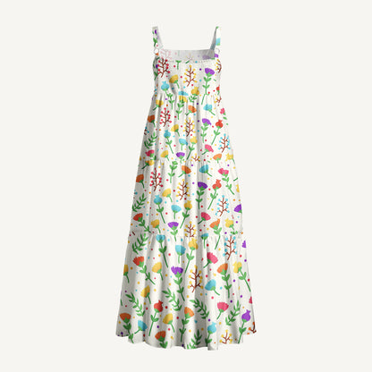 Pride Flowers Print Wide Straps Maxi Dress With Pockets