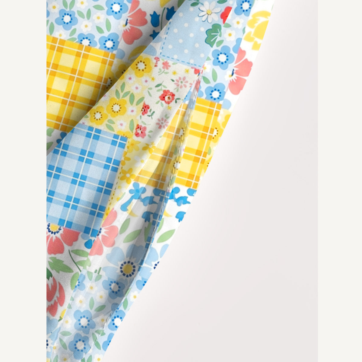 Blue Flower Print Patchwork Wide Straps Maxi Dress With Pockets