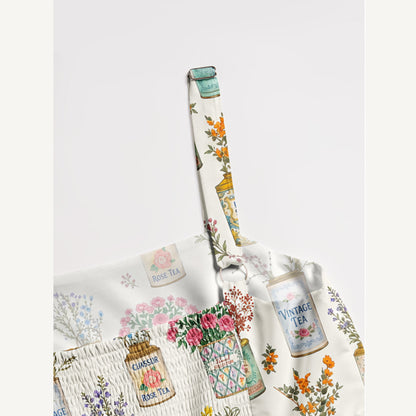 Vintage Tea Cans Print Wide Straps Maxi Dress With Pockets