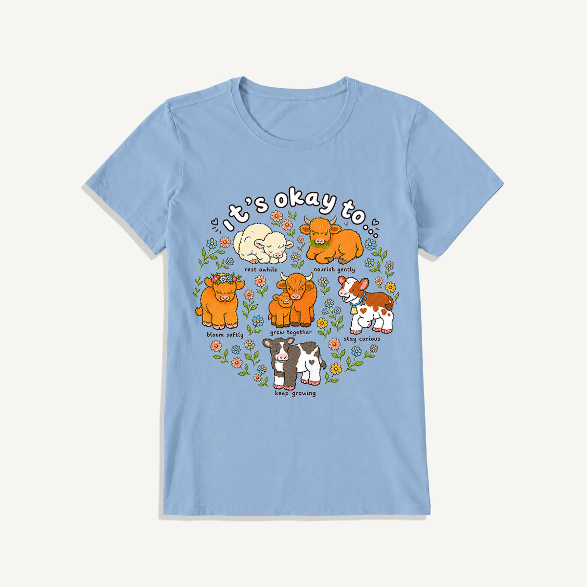 Gentle Growth Highland Cows Print Crew Neck Cotton Tee