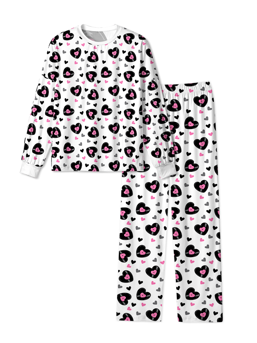 Vintage Black Pink Leopard Print Heart Pajamas