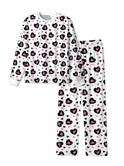Vintage Black Pink Leopard Print Heart Pajamas