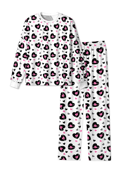 Vintage Black Pink Leopard Print Heart Pajamas