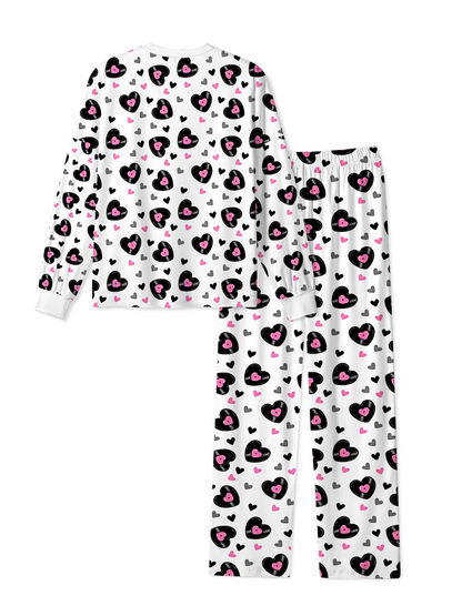 Vintage Black Pink Leopard Print Heart Pajamas