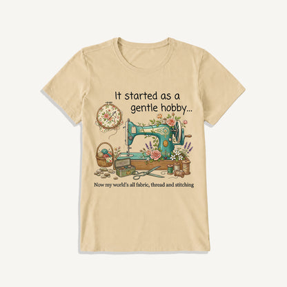 Gentle Hobby Floral Sewing Print Crew Neck Cotton Tee