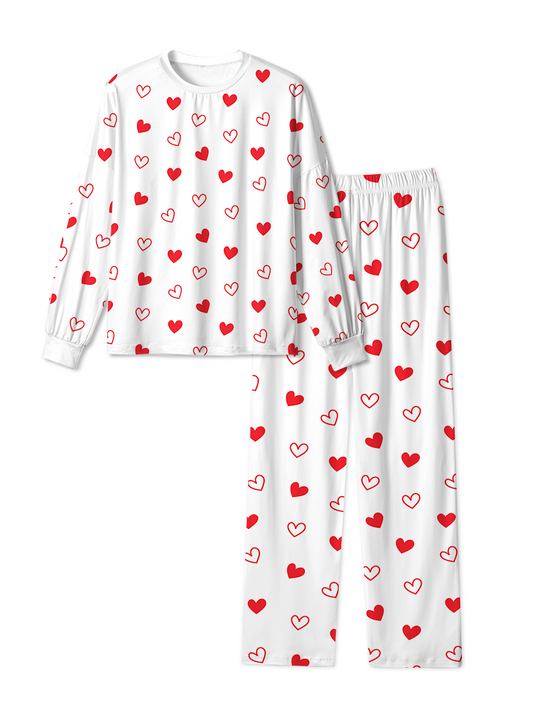 Vintage Red Heart Outline Scrawl Pajamas