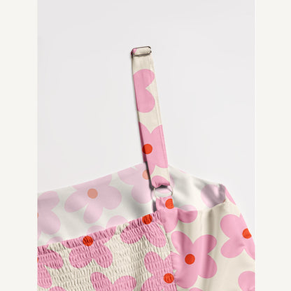 Pink Flower Print Wide Straps Maxi Dress With Pockets