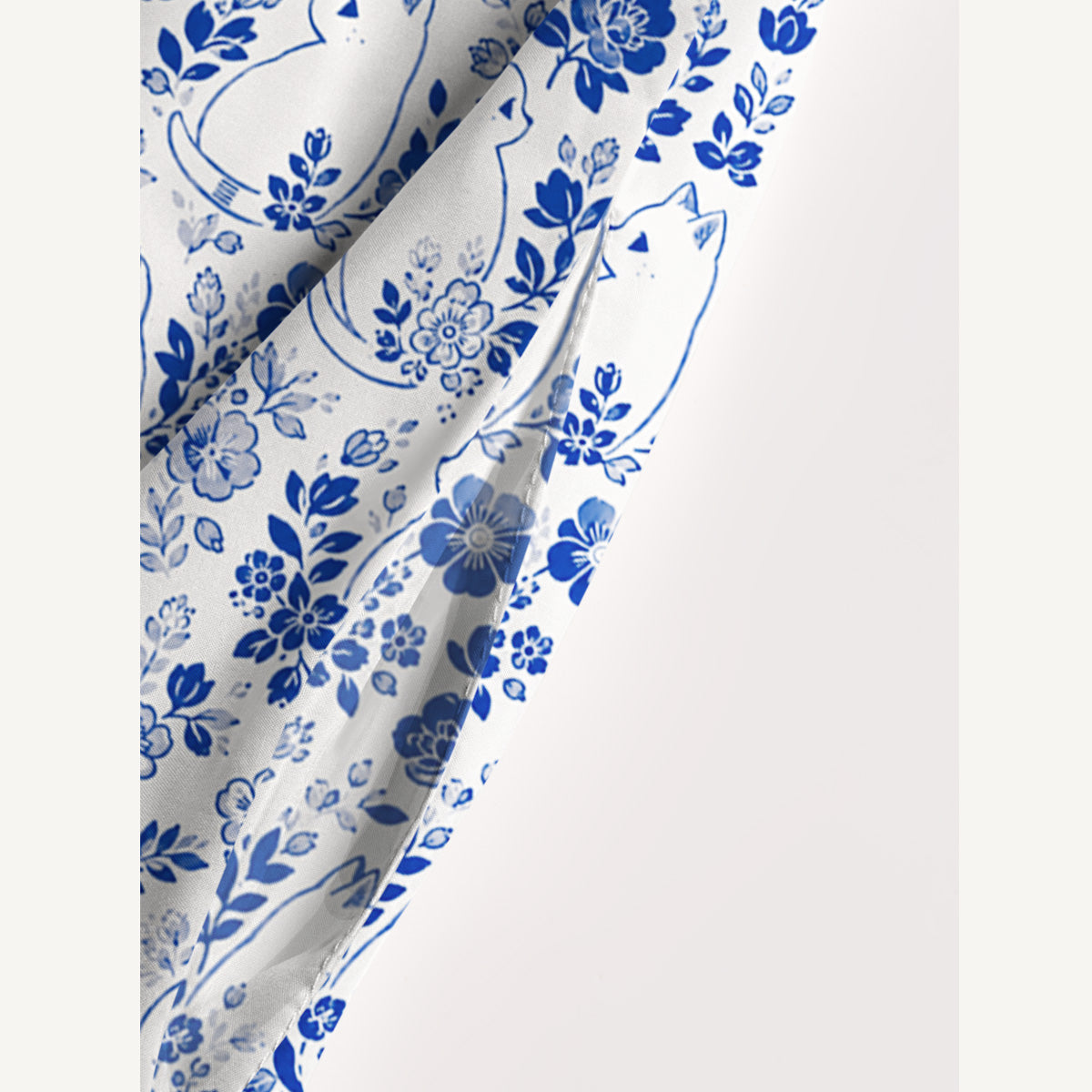 Delft Blue Moonlit Garden Cats Print Wide Straps Maxi Dress With Pockets