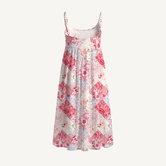 Shabby Chic Floral Patchwork Spaghetti Strap Mini Dress