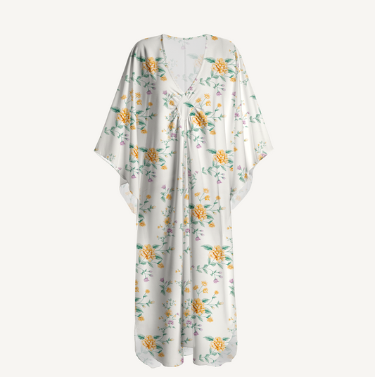 V‑Neck Amber Rose Kimono Sleeve Kaftan Dress