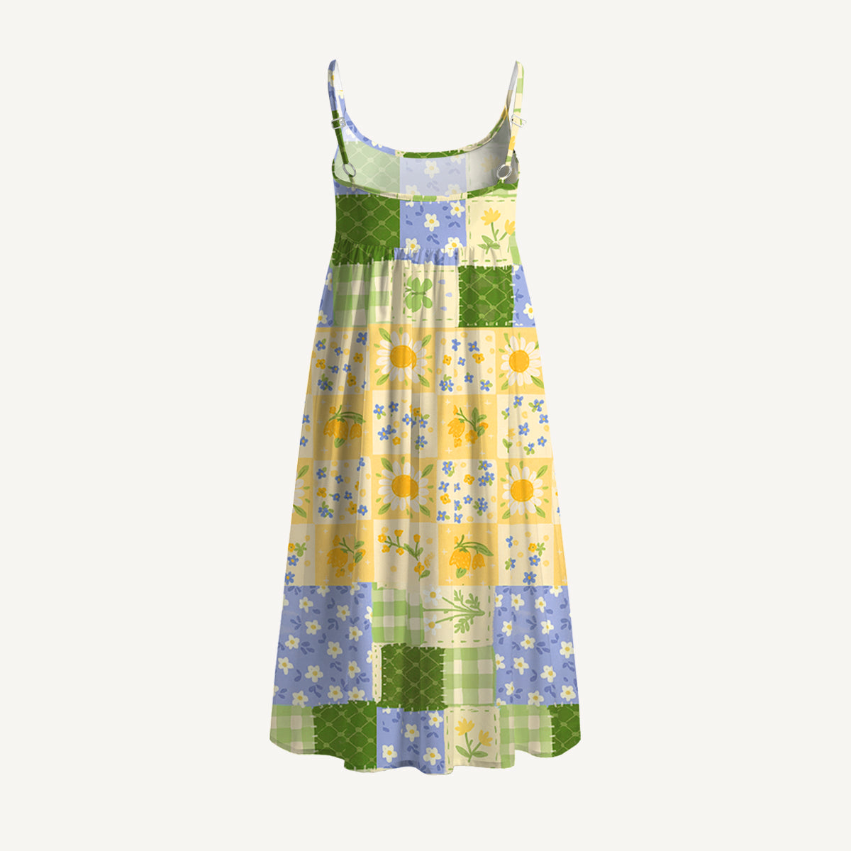 Pastoral Gingham Patchwork Print Spaghetti Strap Mini Dress