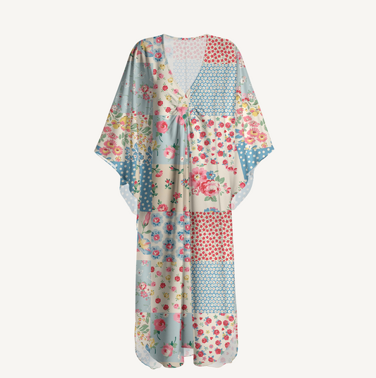 V‑Neck Pastel Patc Kimono Sleeve Kaftan Dress