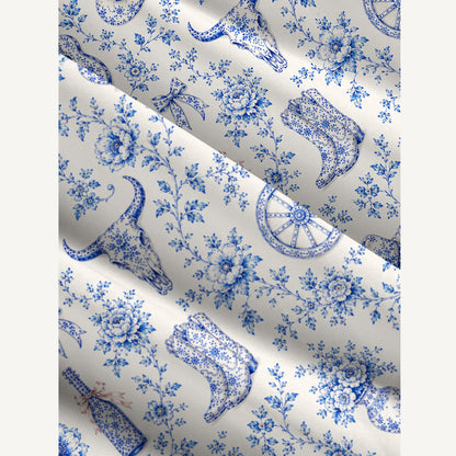 Blue Prairie Toile Print Wide Straps Maxi Dress With Pockets