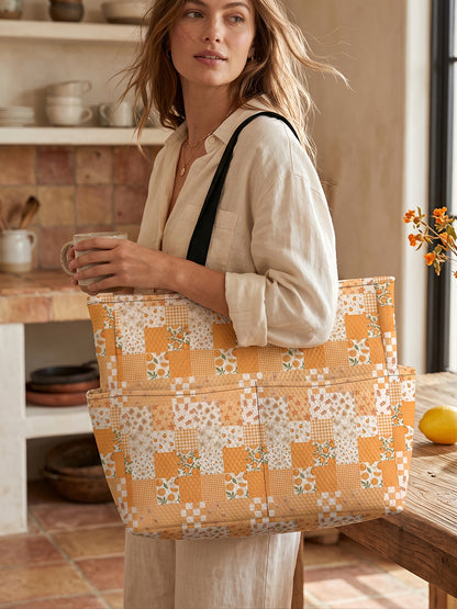 Lemon Sunshine Patchwork Print Tote Bag