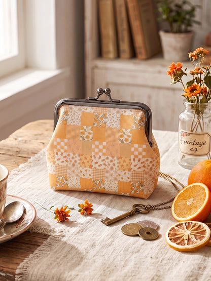 Lemon Sunshine Patchwork Print Leather Mini Clasp Purse