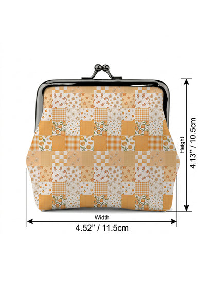 Lemon Sunshine Patchwork Print Leather Mini Clasp Purse
