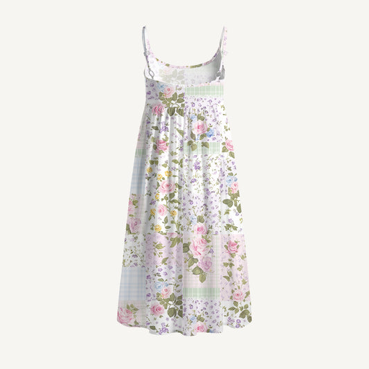 Pastel Rose Print Spaghetti Strap Mini Dress