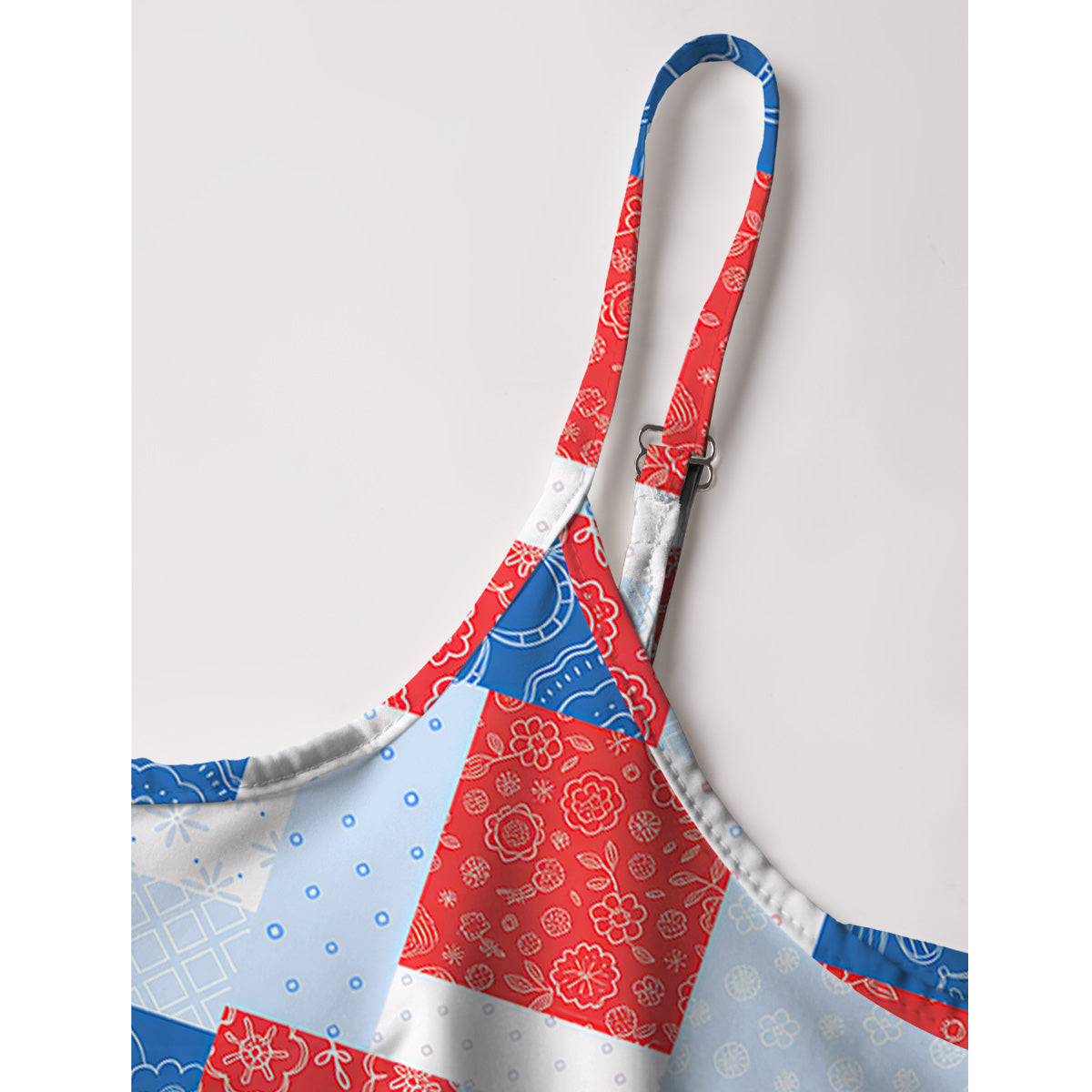Patriotic Patchwork Print Spaghetti Strap Mini Dress