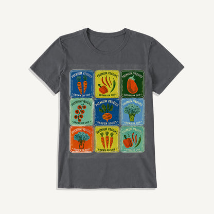 Vintage Veggie Market Print Crew Neck Cotton Tee