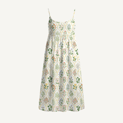 Warm Grid Floral Whisper Print Spaghetti Strap Mini Dress