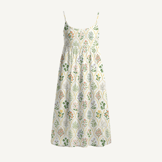 Warm Grid Floral Whisper Print Spaghetti Strap Mini Dress