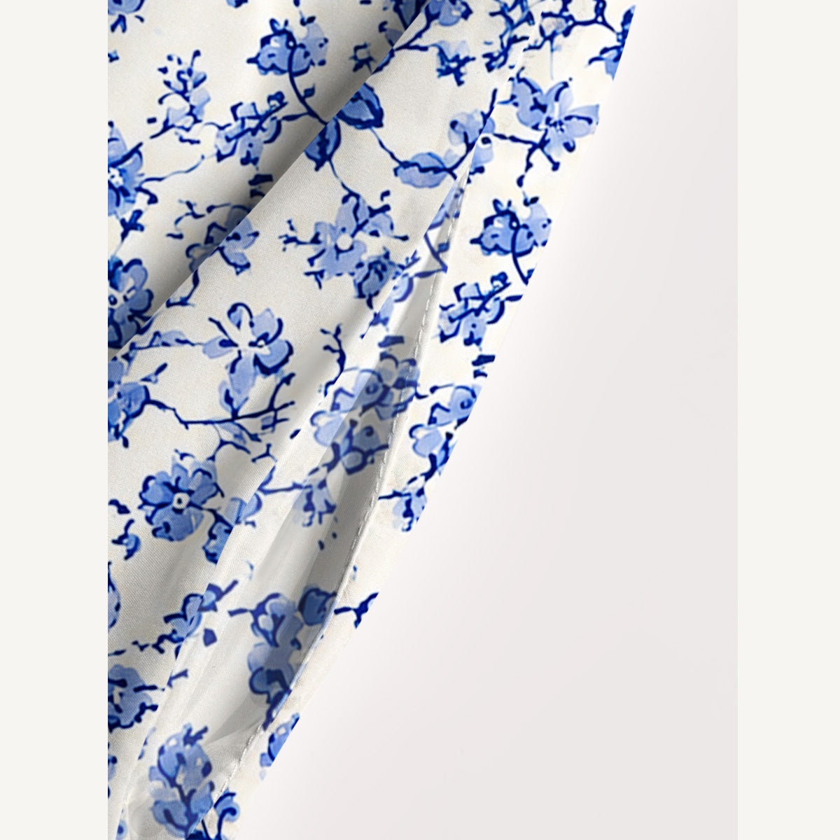 Delft Blue Vintage Floral Print Wide Straps Maxi Dress With Pockets