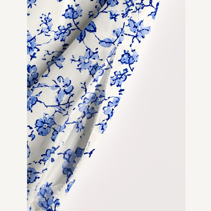 Delft Blue Vintage Floral Print Wide Straps Maxi Dress With Pockets