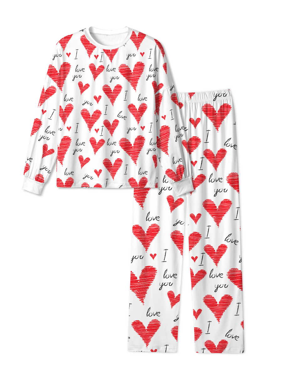 Vintage Scribble Heart I Love You Pop Pajamas