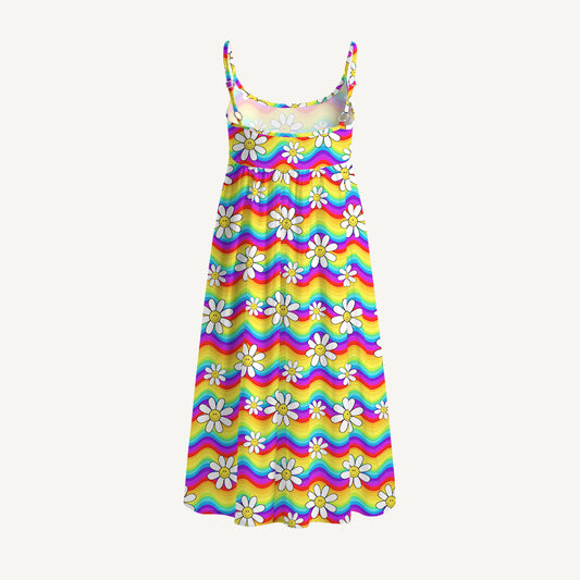 Rainbow Floral Print Spaghetti Strap Mini Dress