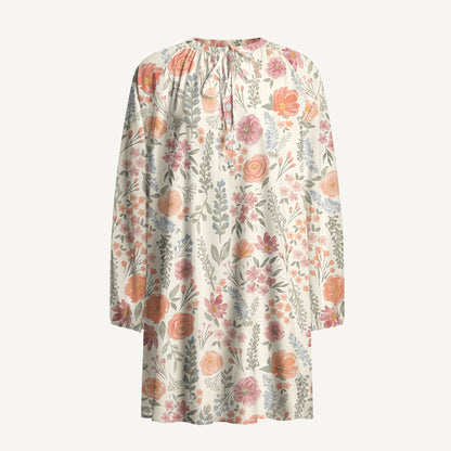 The Wild Flowers Print Boho Tie‑Neck Smock Mini Dress
