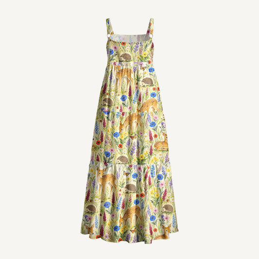 Woodland Meadow Harmony Print Wide Straps Maxi Dress With Pockets