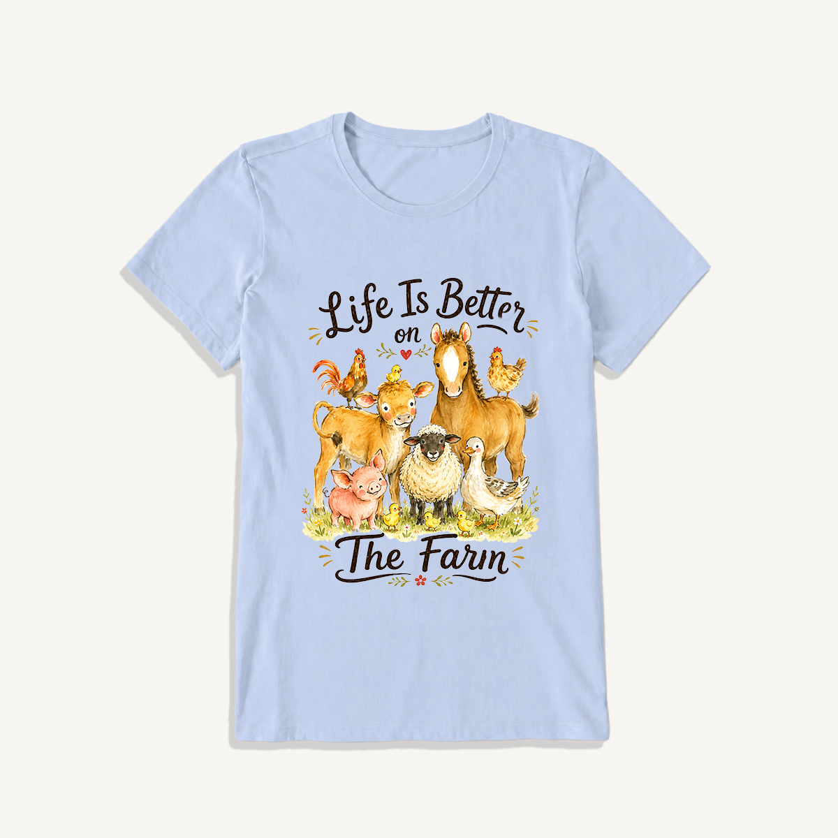 Barnyard Gathering Joy Print Crew Neck Cotton Tee