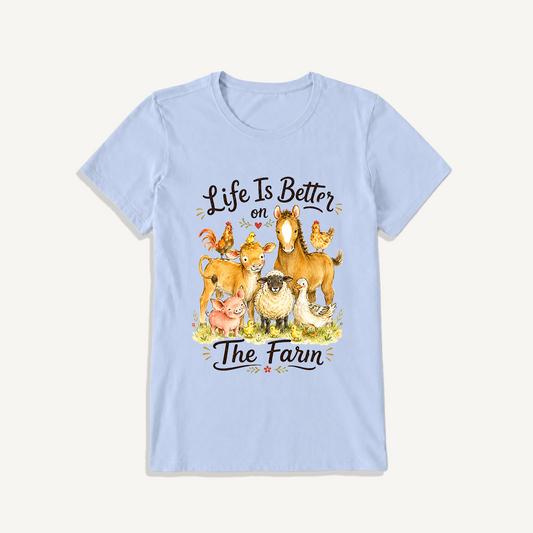 Barnyard Gathering Joy Print Crew Neck Cotton Tee