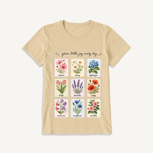 Little Joy Botanical Cards Print Crew Neck Cotton Tee