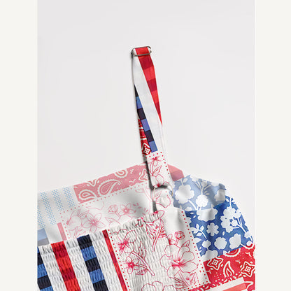 Patriotic Patchwork Quilt Wide Straps Maxi Dress With Pockets