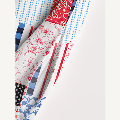 Patriotic Patchwork Quilt Wide Straps Maxi Dress With Pockets