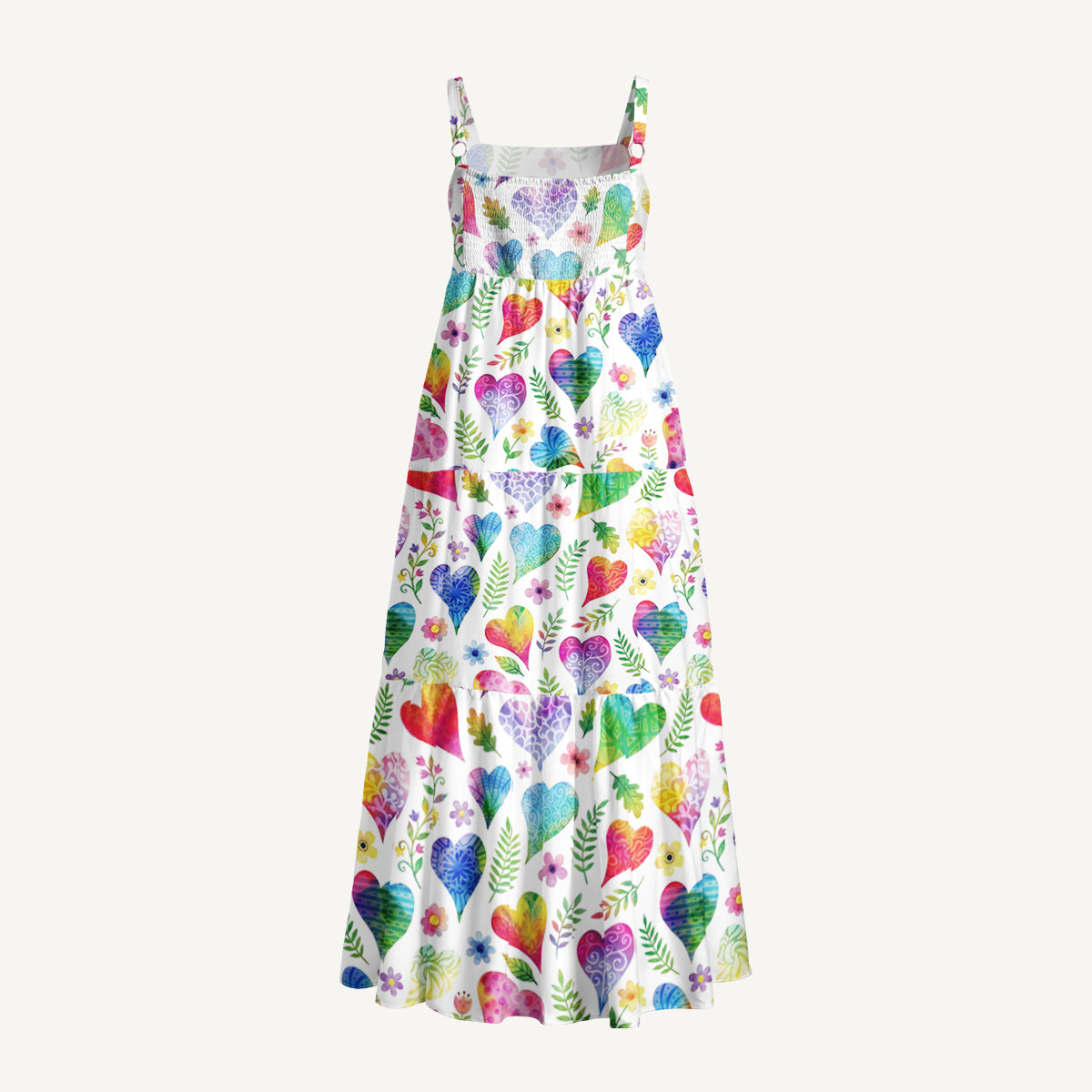 Colorful Doodle Love Pattern Print Wide Straps Maxi Dress With Pockets