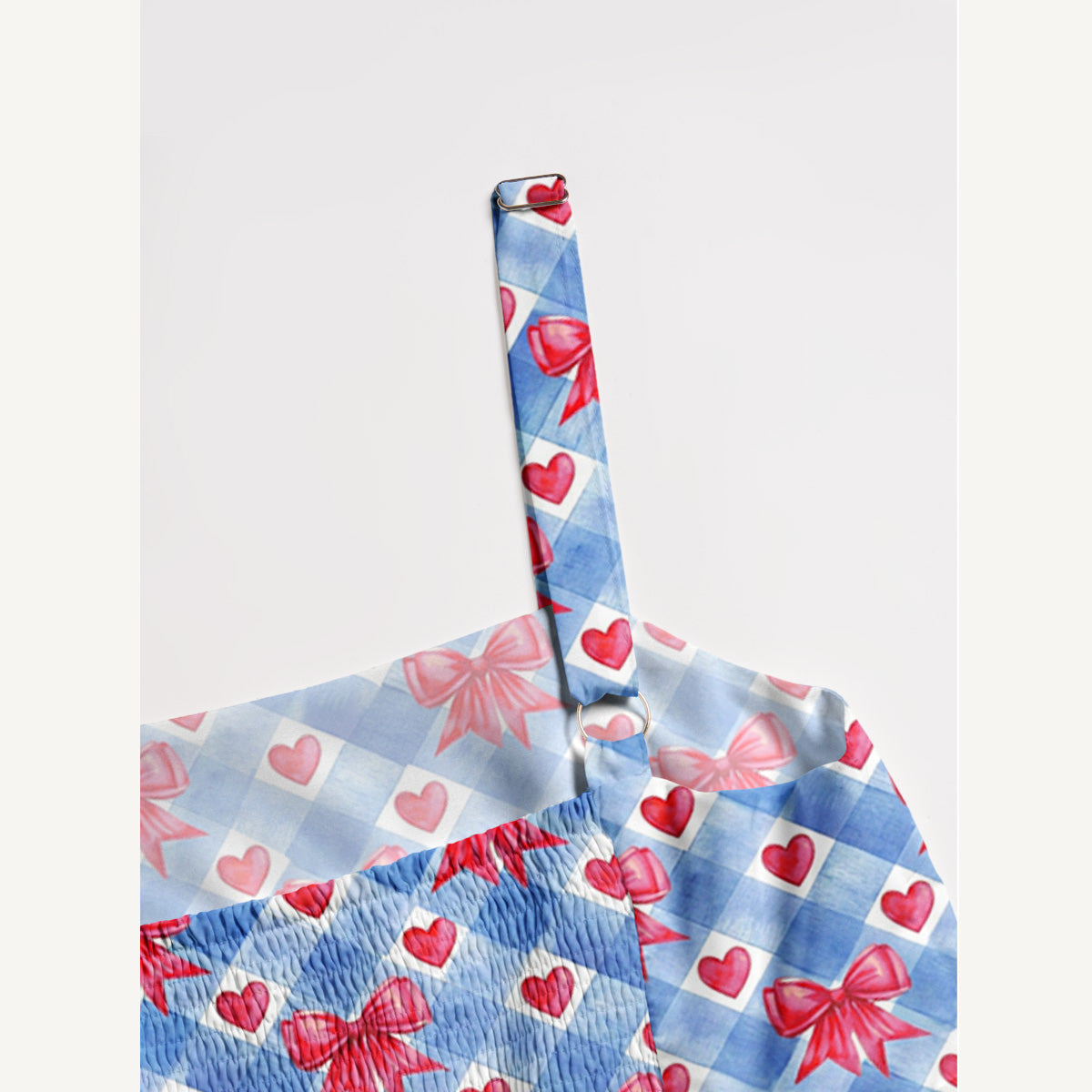 Patriotic Gingham Bows Print Quilt Wide Straps Maxi Dress With Pockets