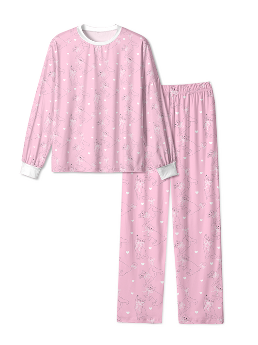 Vintage Cat Bow Heart Pink Pop Pajamas