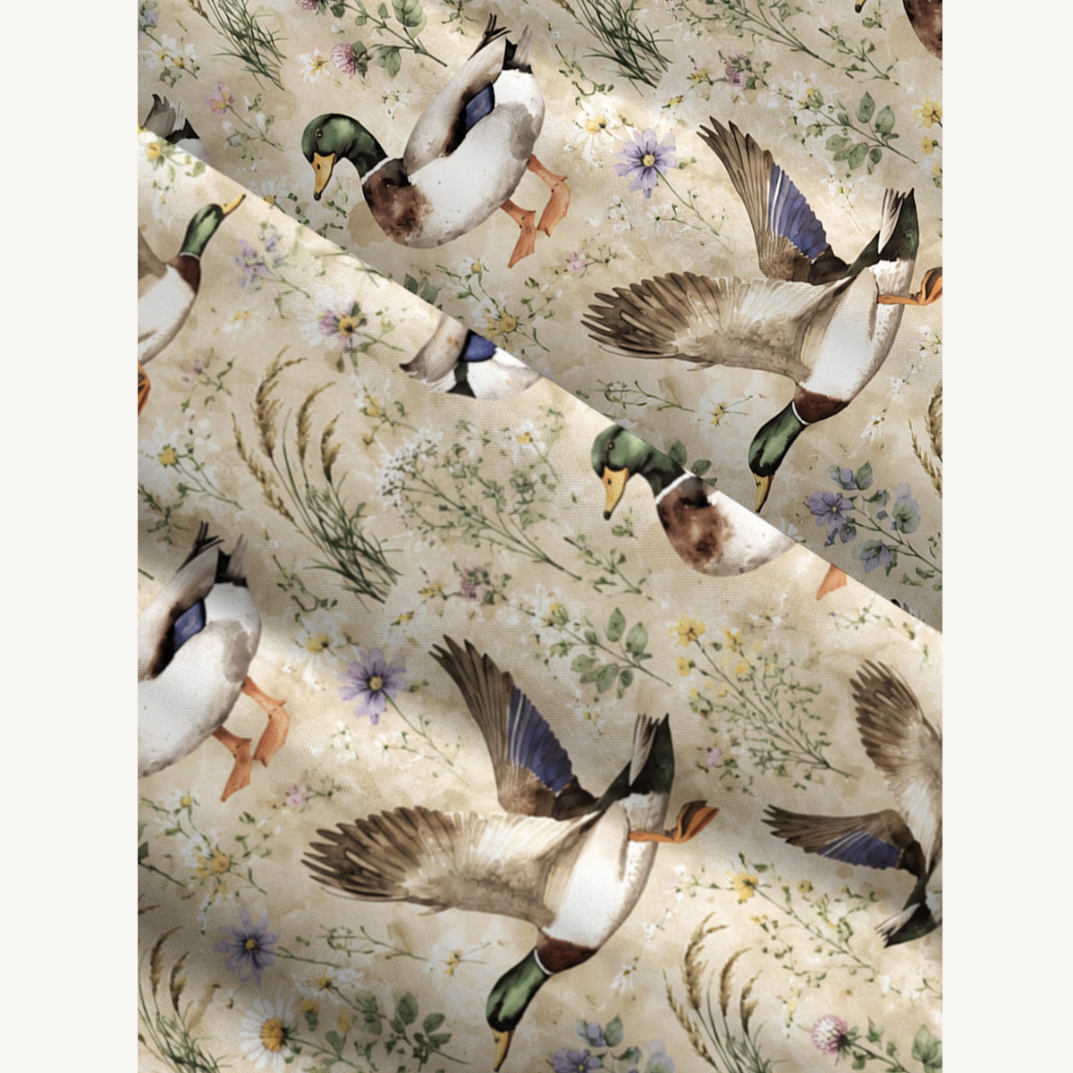 Watercolor Mallard Ducks Print Wide Straps Maxi Dress With Pockets
