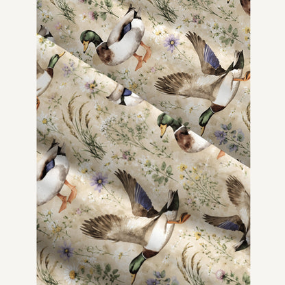Watercolor Mallard Ducks Print Wide Straps Maxi Dress With Pockets