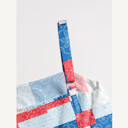 Patriotic Patchwork Print Wide Straps Maxi Dress With Pockets