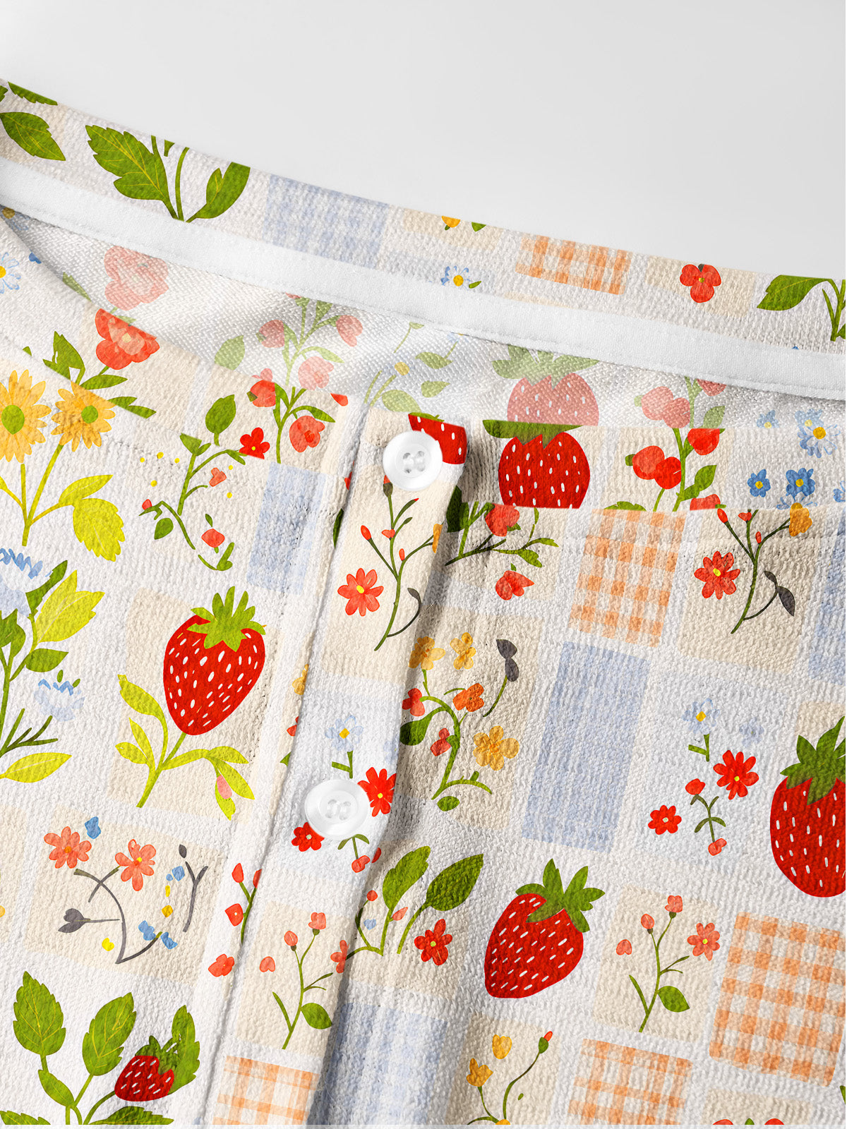 Lightweight Crew Neck Long‑Sleeve Cropped Strawberry Garden Patchwork Print Fine‑Knit Cardigan