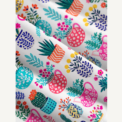 Cactus and Flowers Print Wide Straps Maxi Dress With Pockets