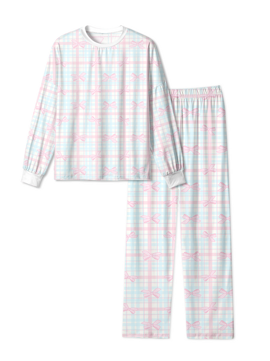 Vintage  Plaid Bow Pink Blue Pop Pajamas